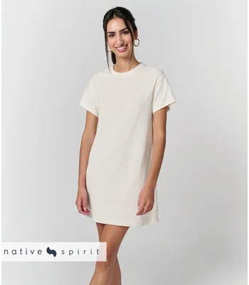 Native Spirit Native Spirit Ladies Terry Towel Dropped Shoulder T-Shirt Dress in IVO