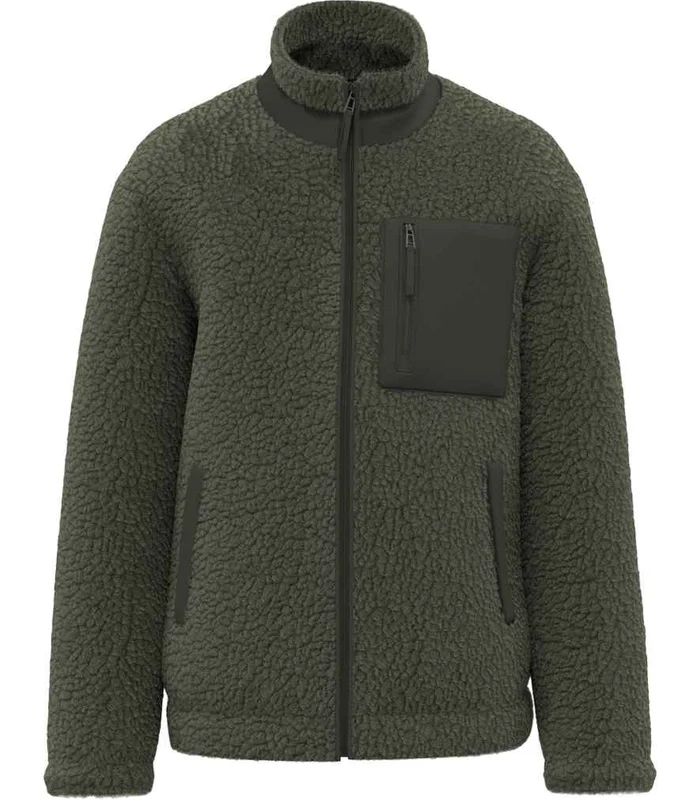 Native Spirit Native Spirit Unisex Sherpa Jacket in Forest Khaki/Dark Khaki