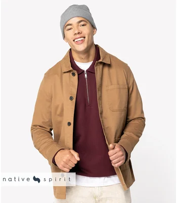 Native Spirit Native Spirit Washed Effect Work Jacket in Washed Indigo