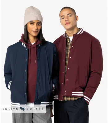 Native Spirit Native Spirit Unisex Varsity Padded Jacket in Black