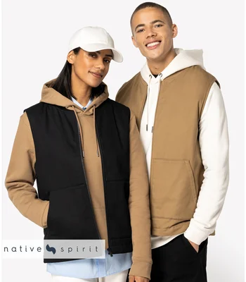 Native Spirit Native Spirit Unisex Twill Bodywarmer with Varsity Collar in Black