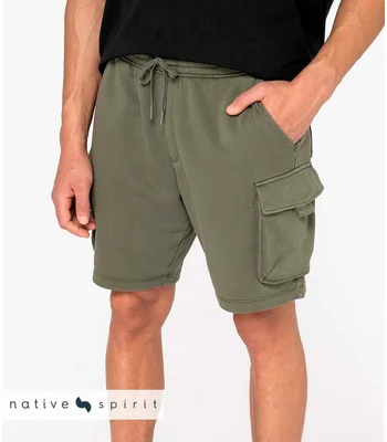 Native Spirit Native Spirit French Terry Washed Effect Cargo Shorts in WBK