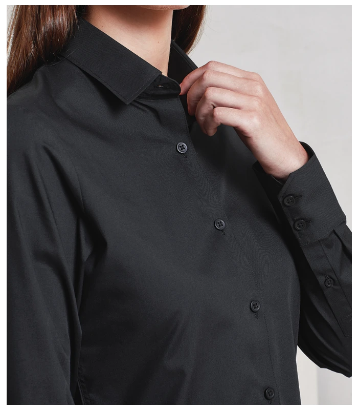 Premier Premier Ladies Recyclight® Long Sleeve Poplin Shirt in BLK