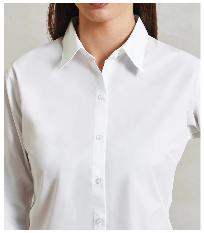 Premier Premier Ladies Supreme Long Sleeve Poplin Shirt in WHI