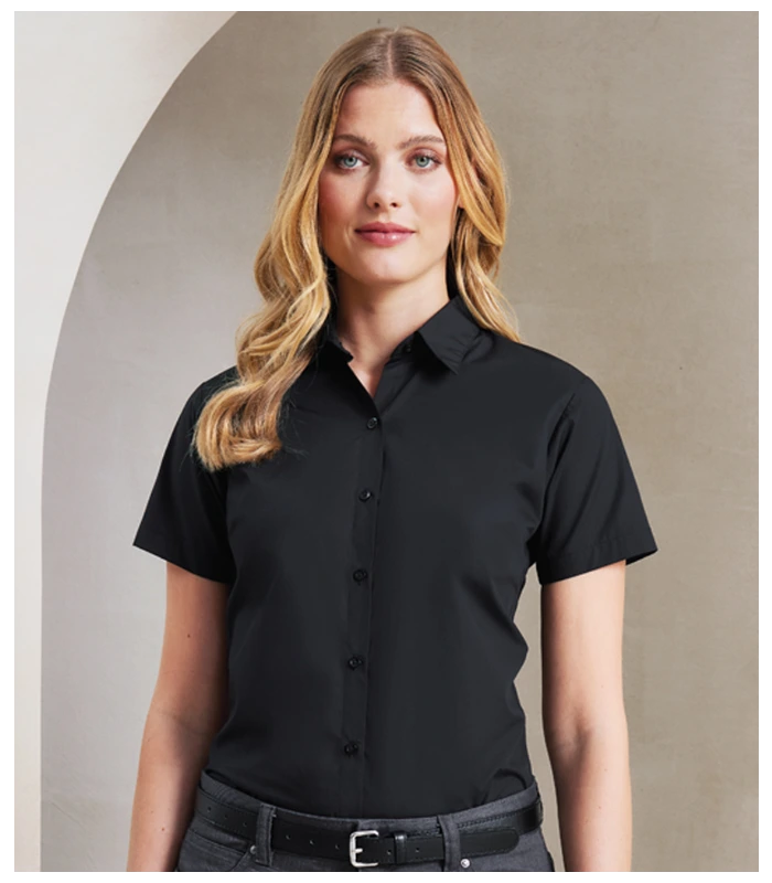 Premier Premier Ladies Supreme Short Sleeve Poplin Shirt in WHI