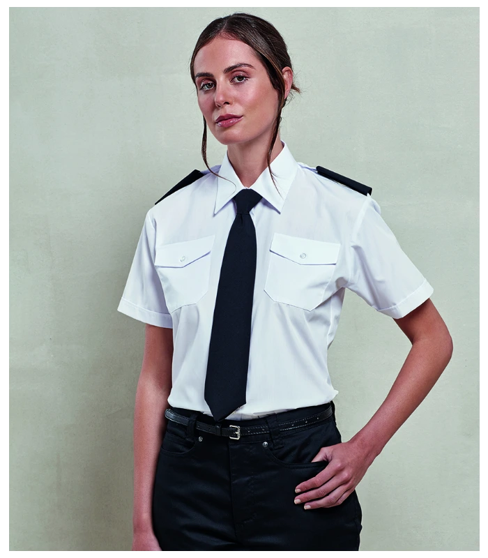 Premier Premier Ladies Short Sleeve Pilot Shirt in WHI