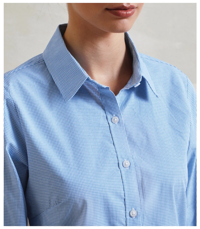 Premier Premier Ladies Gingham Long Sleeve Shirt in BK/WH