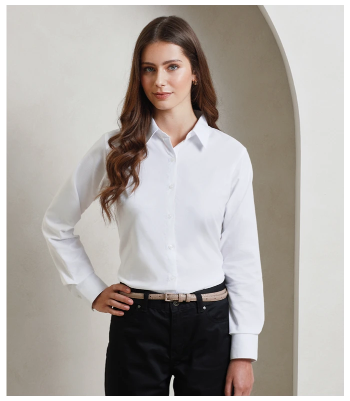 Premier Premier Ladies Signature Long Sleeve Oxford Shirt in LBL