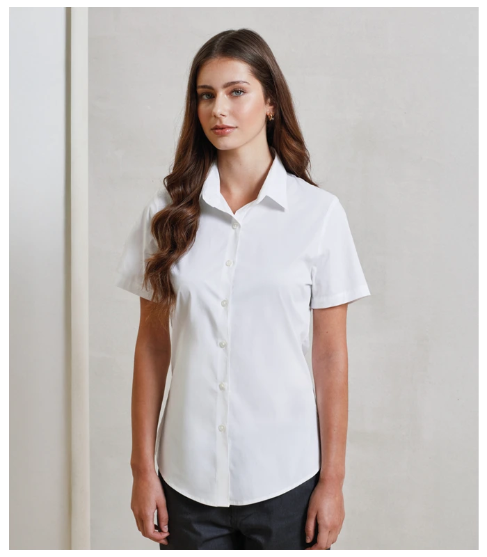 Premier Premier Ladies Short Sleeve Stretch Fit Poplin Shirt
