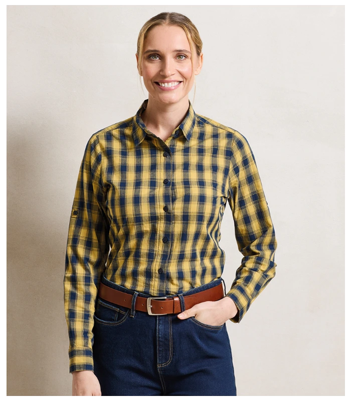 Premier Premier Ladies Mulligan Check Long Sleeve Shirt in WH/NV