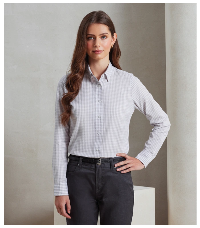 Premier Premier Ladies Maxton Check Long Sleeve Shirt in BK/RD