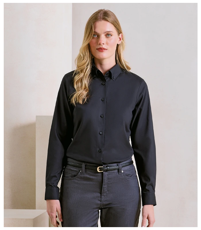Premier Premier Ladies Supreme Long Sleeve Oxford Shirt in STE