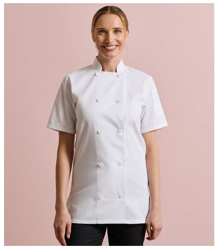 Premier Premier Ladies Short Sleeve Chef's Jacket in WHI