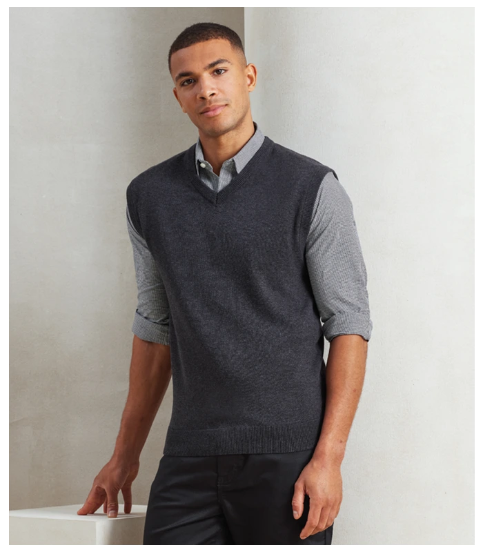Premier Premier Sleeveless Cotton Acrylic V Neck Sweater in NAV