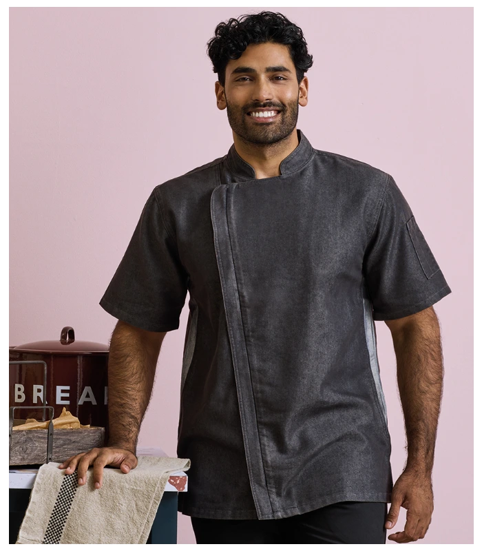 Premier Premier Short Sleeve Zipped Chef's Jacket in BDM