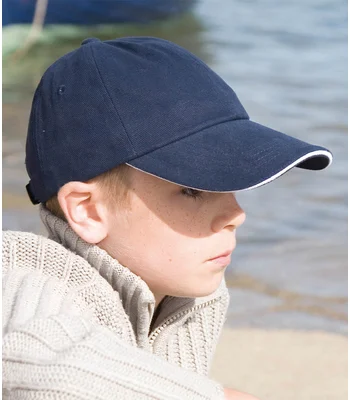 Result Headwear Result Kids Low Profile Heavy Brushed Cotton Cap with Sandwich Peak in NV/WH