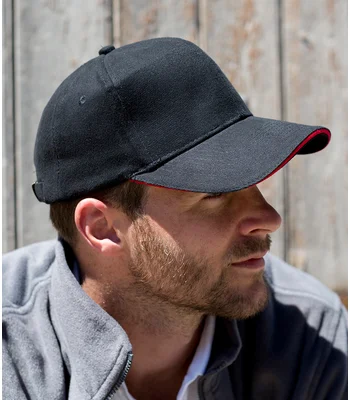 Result Headwear Result Pro-Style Heavy Brushed Cotton Cap in BK/RD