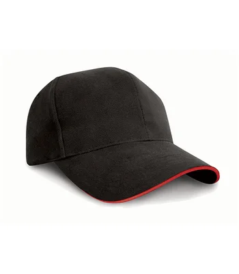Result Headwear Result Pro-Style Heavy Brushed Cotton Cap in BK/RD