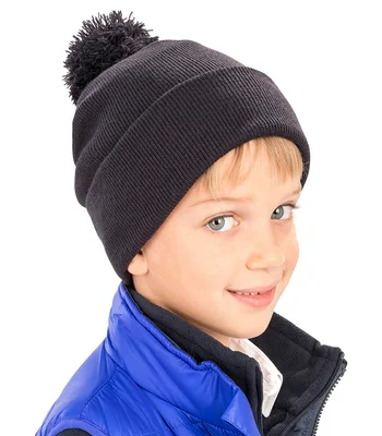 Result Winter Essentials Result Core Kids Pom Pom Beanie in BLK