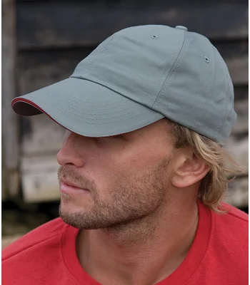 Result Headwear Result Herringbone Cap in GY/RD