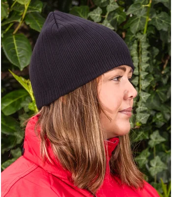 Result Winter Essentials Result Cotton Knitted Beanie in BLK