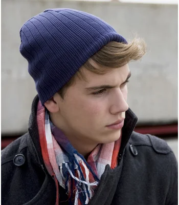 Result Winter Essentials Result Cotton Knitted Beanie in NAV