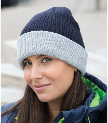 Result Winter Essentials Result Double Layer Knitted Hat in NV/GY
