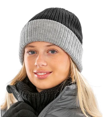 Result Winter Essentials Result Double Layer Knitted Hat in BK/GY