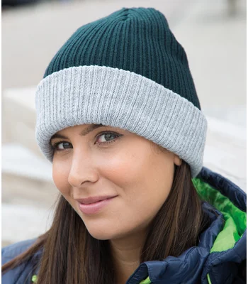 Result Winter Essentials Result Double Layer Knitted Hat in TE/GY