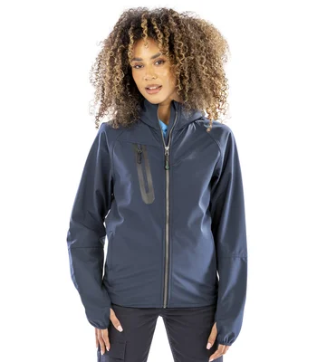 Result Genuine Recycled Result Recycled Three Layer Printable Hooded Soft Shell Jacket in NV/NV