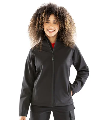 Result Genuine Recycled Result Genuine Recycled Ladies Three Layer Printable Hooded Soft Shell Jacket in BLK