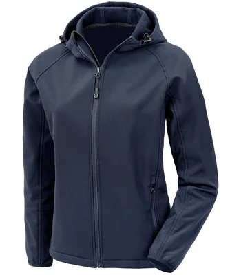 Result Genuine Recycled Result Genuine Recycled Ladies Three Layer Printable Hooded Soft Shell Jacket in NAV