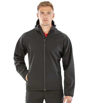 Result Genuine Recycled Result Genuine Recycled Three Layer Printable Hooded Soft Shell Jacket in BLK