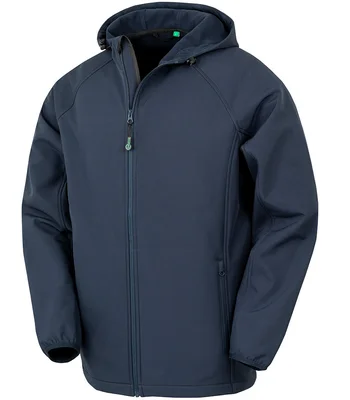 Result Genuine Recycled Result Genuine Recycled Three Layer Printable Hooded Soft Shell Jacket in NAV