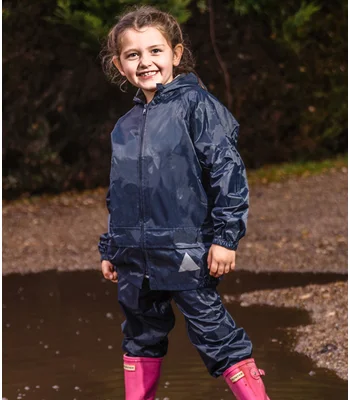 Result Result Kids Waterproof Jacket/Trouser Suit in Carry Bag in NAV