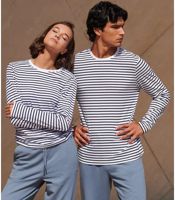 SF Clothing SF Clothing Unisex Long Sleeve Striped T-Shirt in WH/OX