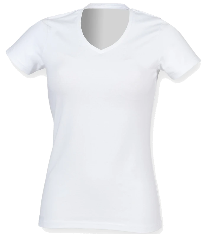 SF Clothing SF Clothing Ladies Feel Good Stretch V Neck T-Shirt in WHI