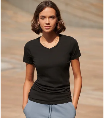 SF Clothing SF Clothing Ladies Feel Good Stretch V Neck T-Shirt in BLK