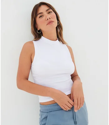 SF Clothing SF Clothing Ladies High Neck Crop Vest in WHI