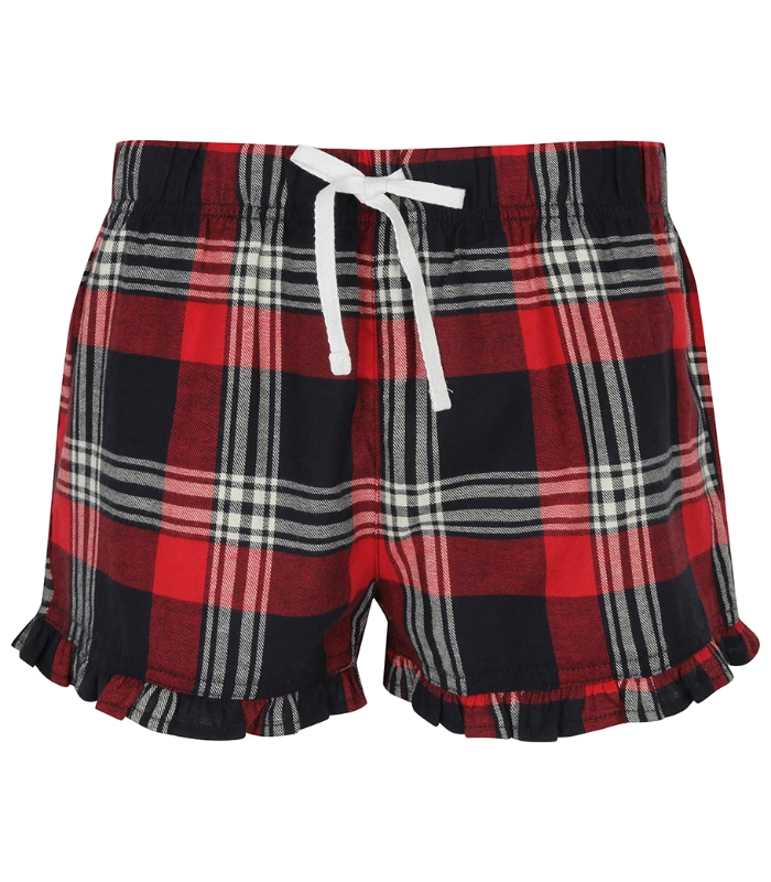 SF Clothing SF Clothing Ladies Tartan Frill Lounge Shorts in RD/NV