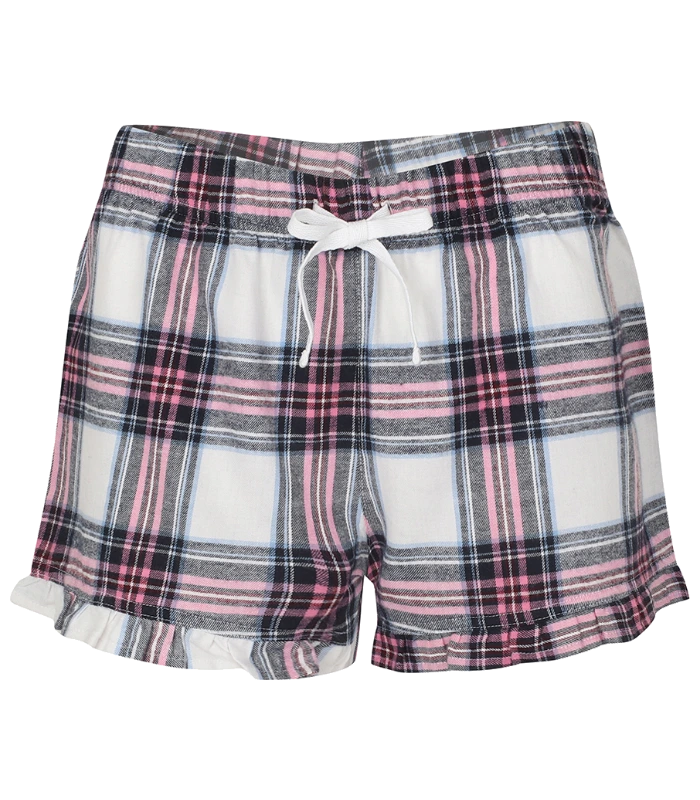 SF Clothing SF Clothing Ladies Tartan Frill Lounge Shorts in WH/PI