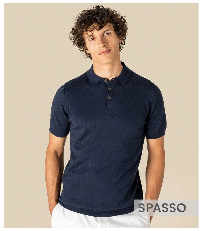 Spasso Spasso Knitted Polo Shirt in NAV