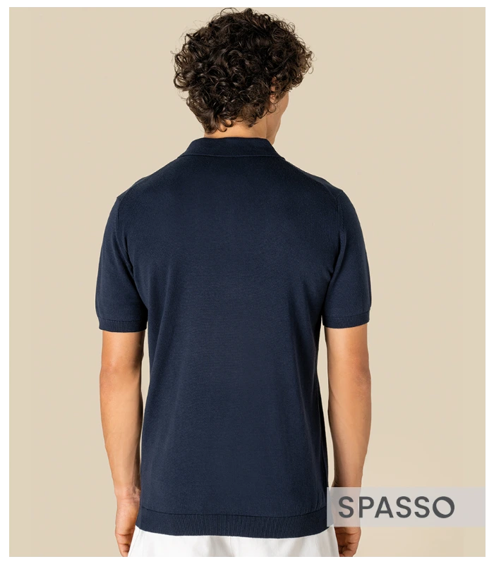 Spasso Spasso Knitted Polo Shirt in NAV