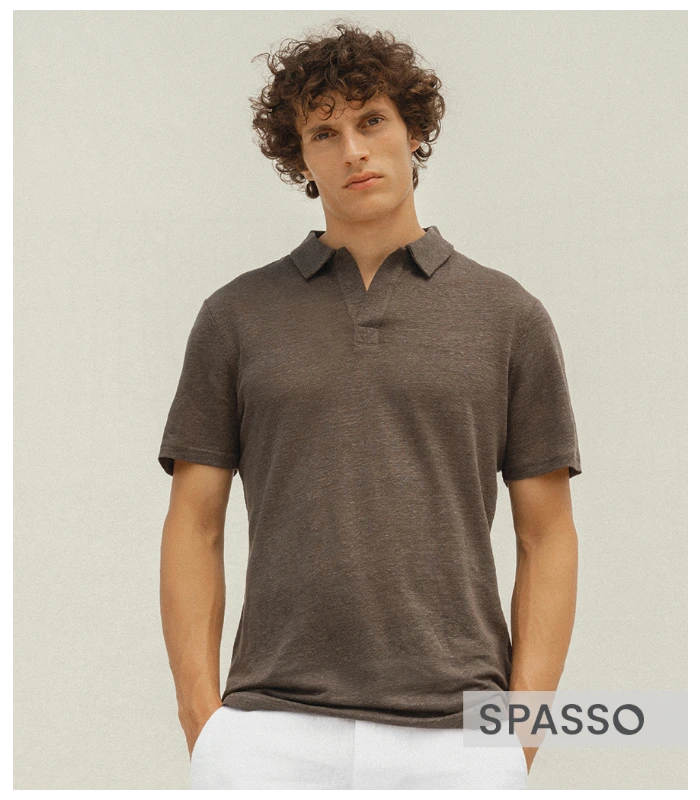 Spasso Spasso Linen Polo Shirt in BLK