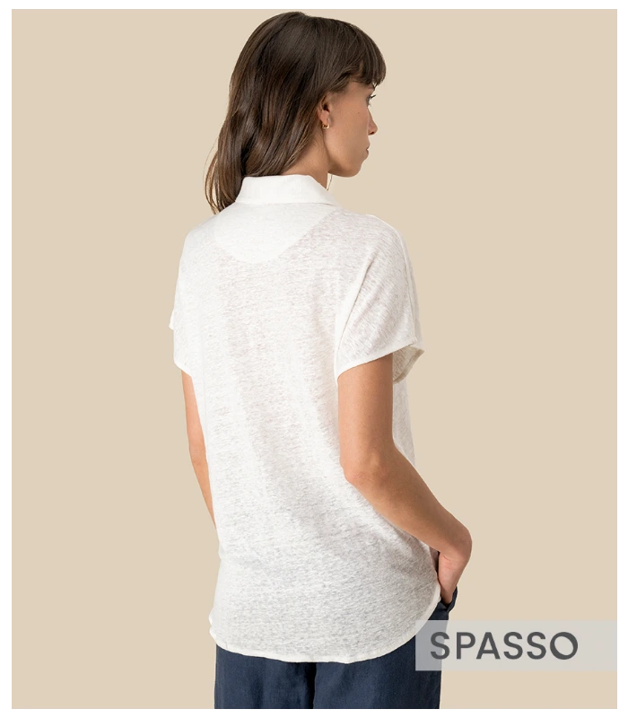 Spasso Spasso Ladies Linen Polo Shirt in IVO