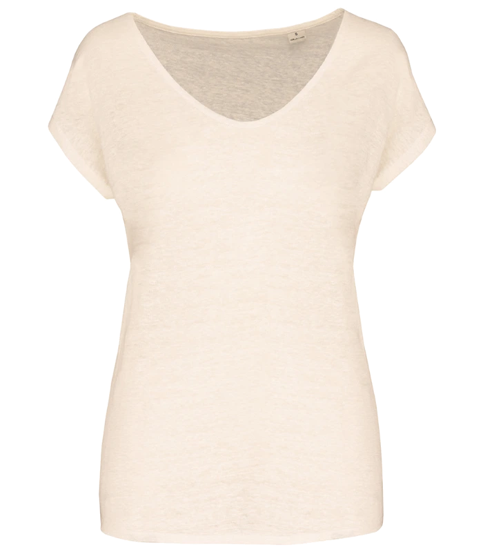 Spasso Spasso Ladies V Neck Linen T-Shirt in IVO