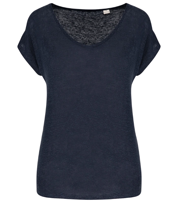Spasso Spasso Ladies V Neck Linen T-Shirt in NAV