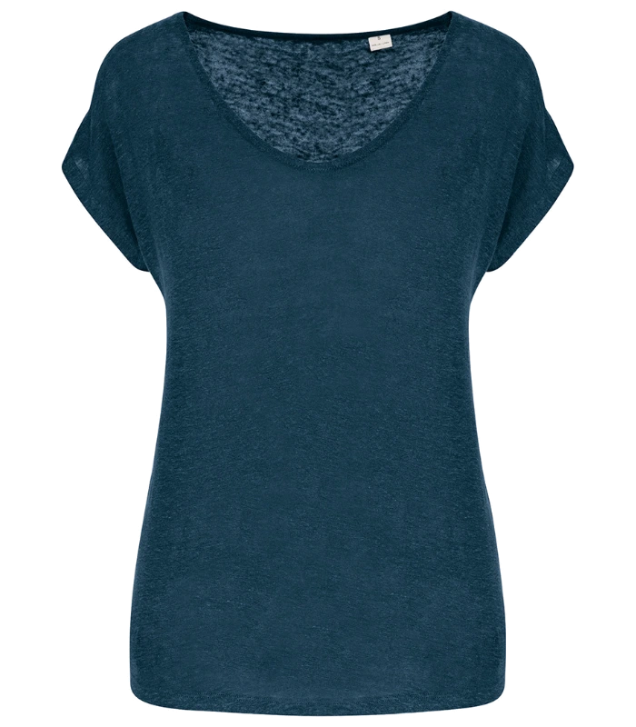 Spasso Spasso Ladies V Neck Linen T-Shirt in PKB