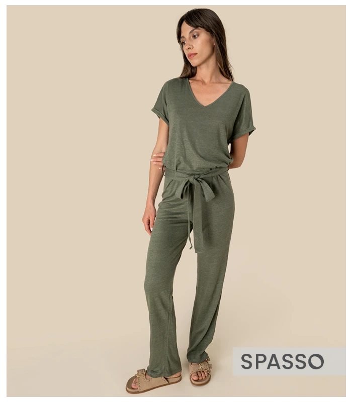 Spasso Spasso Ladies Short Sleeve Linen Knit Jumpsuit