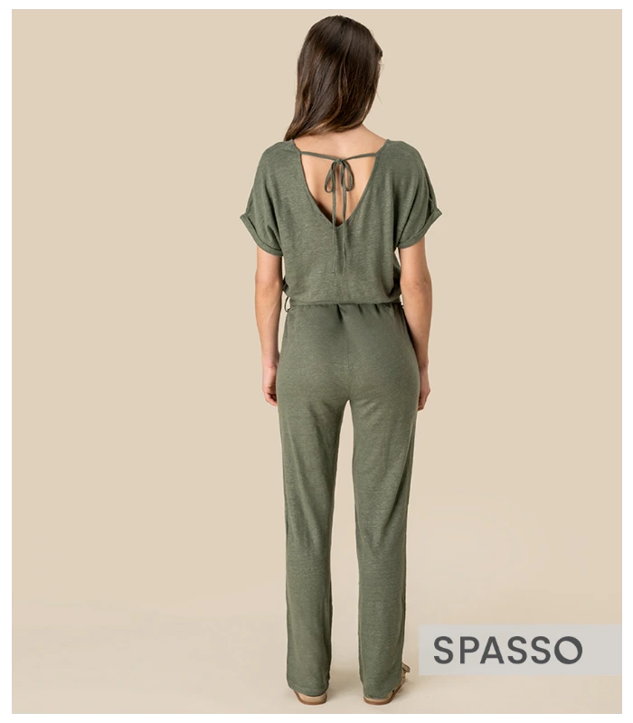 Spasso Spasso Ladies Short Sleeve Linen Knit Jumpsuit in ORK